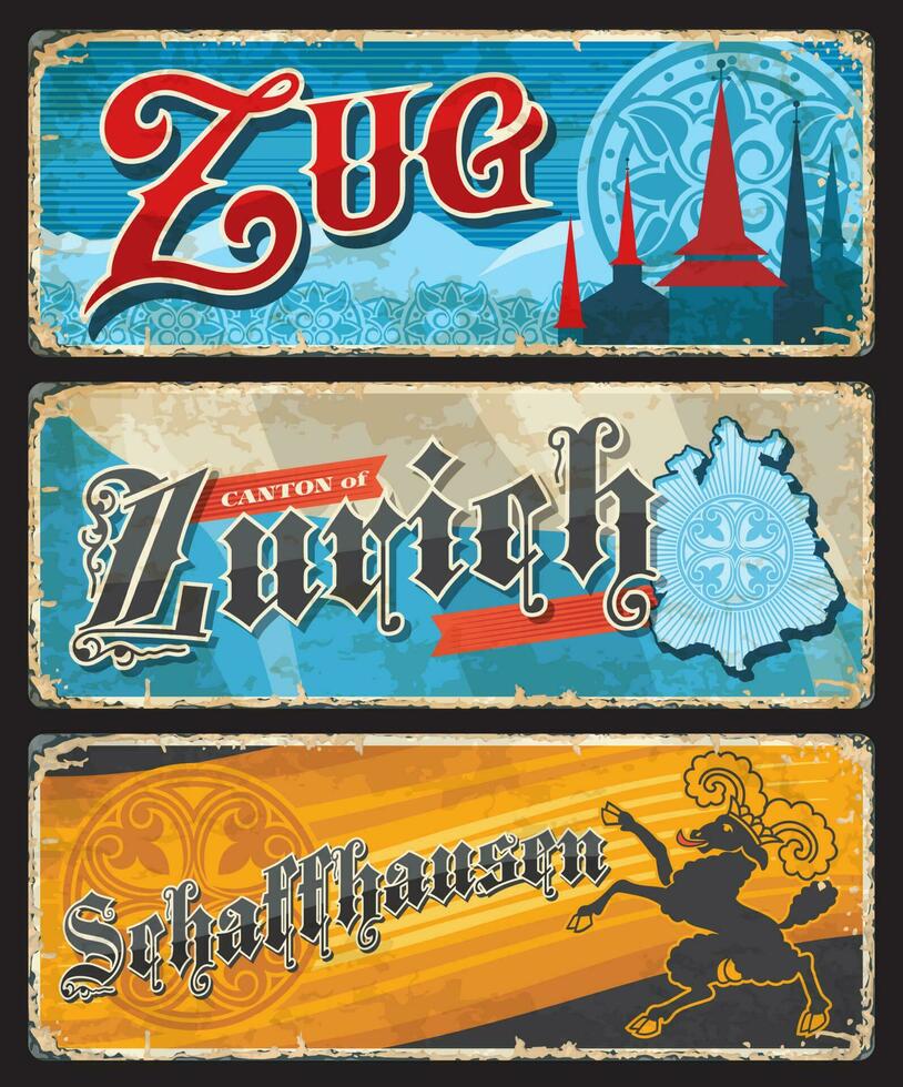 suíço zug, Zurique e Schaffhausen Cantão lata placa vetor