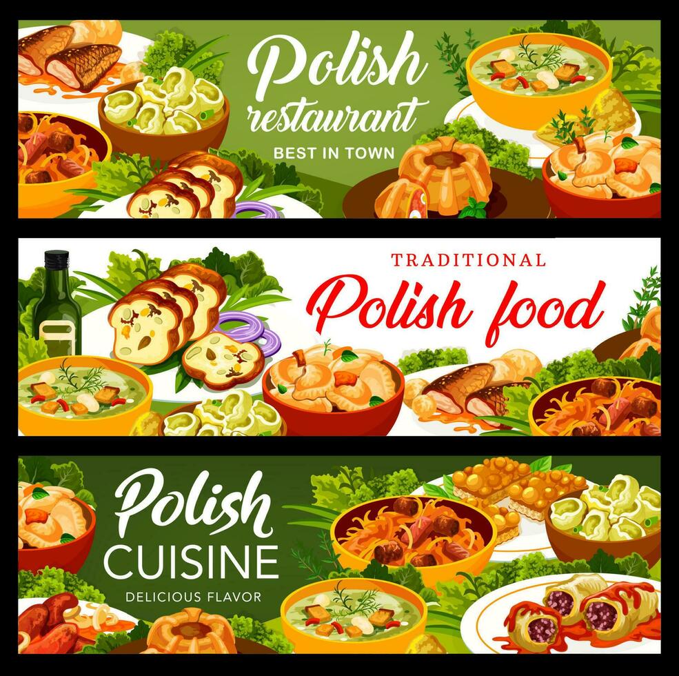 bandeiras de vetor de pratos de restaurante de cozinha polonesa