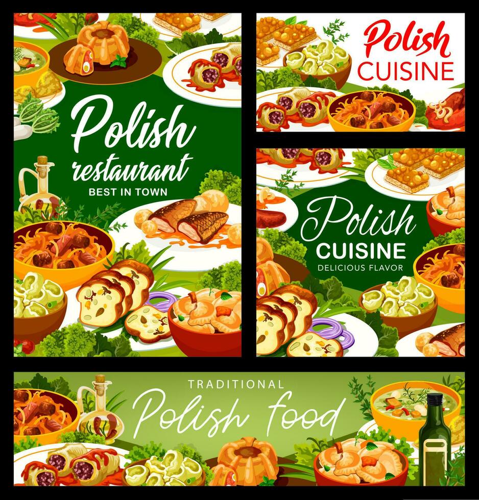 polonês Comida restaurante refeições cardápio vetor cartazes