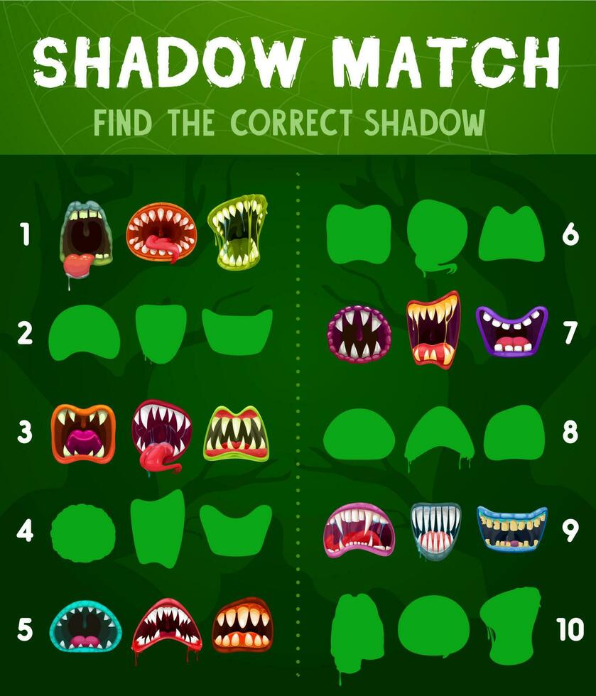 criança sombra Coincidindo jogos com monstros bocas vetor