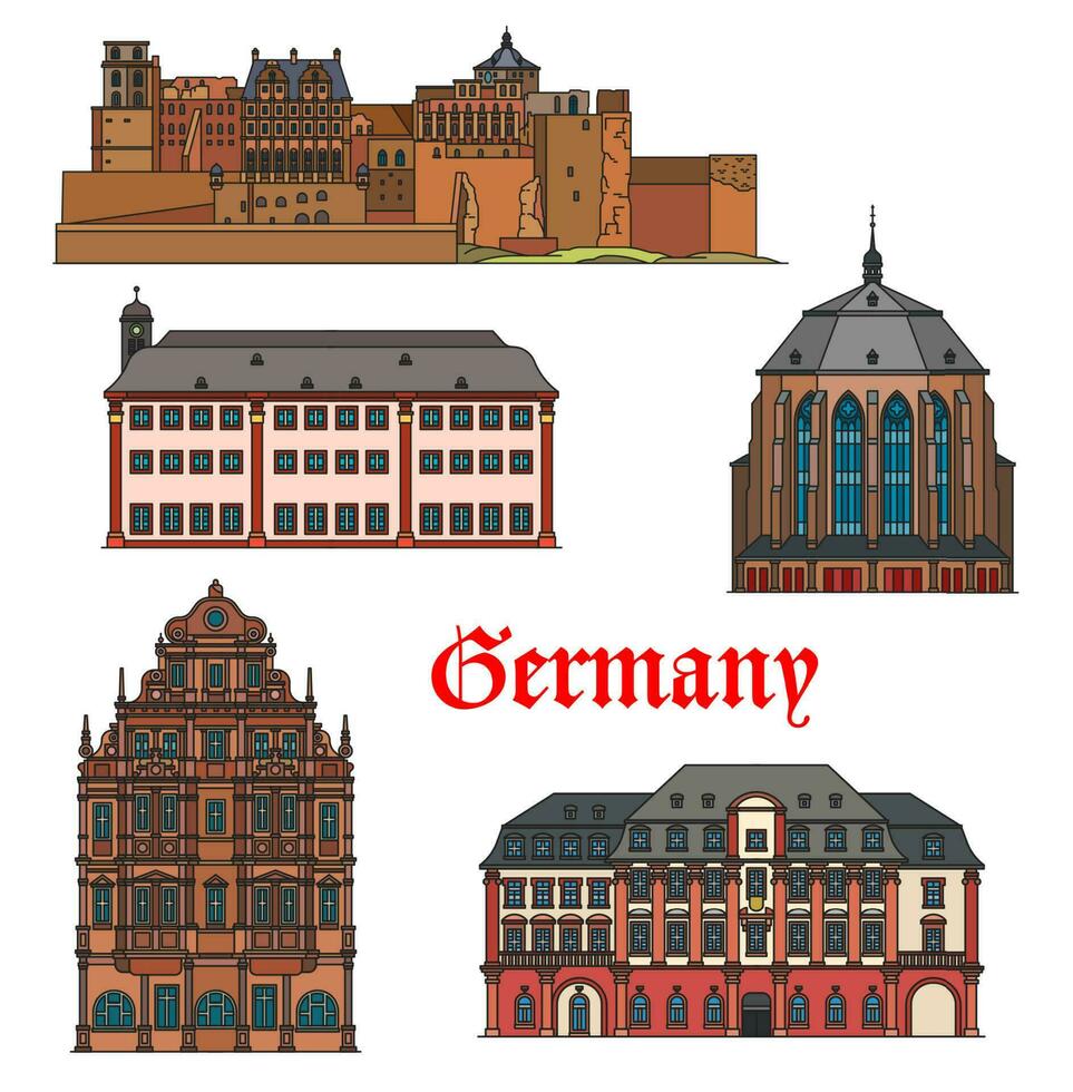 Alemanha arquitetura, Heidelberg igrejas, castelos vetor
