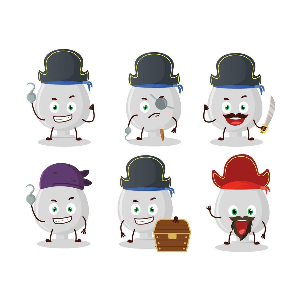 desenho animado personagem do prata troféu com vários piratas emoticons vetor