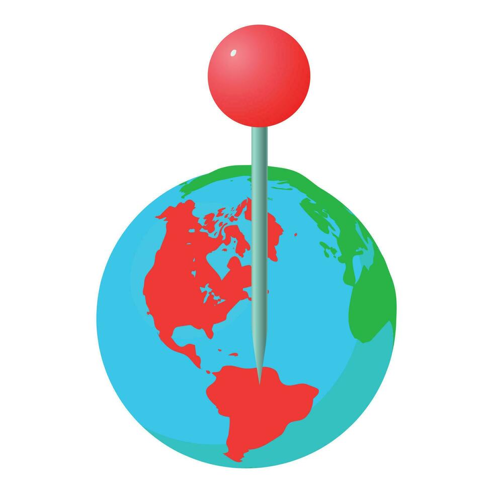 mundo ponteiro ícone isométrico vetor. planeta terra globo com vermelho GPS PIN ícone vetor