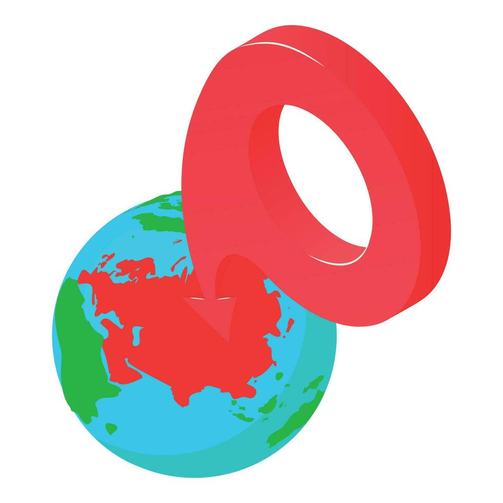navegação símbolo ícone isométrico vetor. planeta terra globo com grande vermelho GPS PIN vetor
