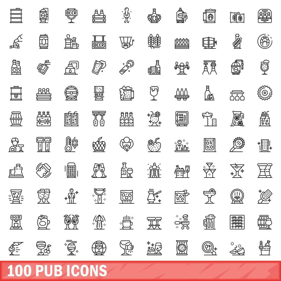 100 bar ícones definir, esboço estilo vetor