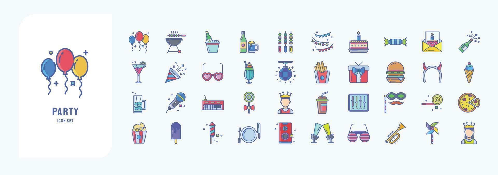coleção do ícones relacionado para festa e Novo ano, Incluindo ícones gostar balões, churrasco, Cerveja caixa, estamenha e Mais vetor