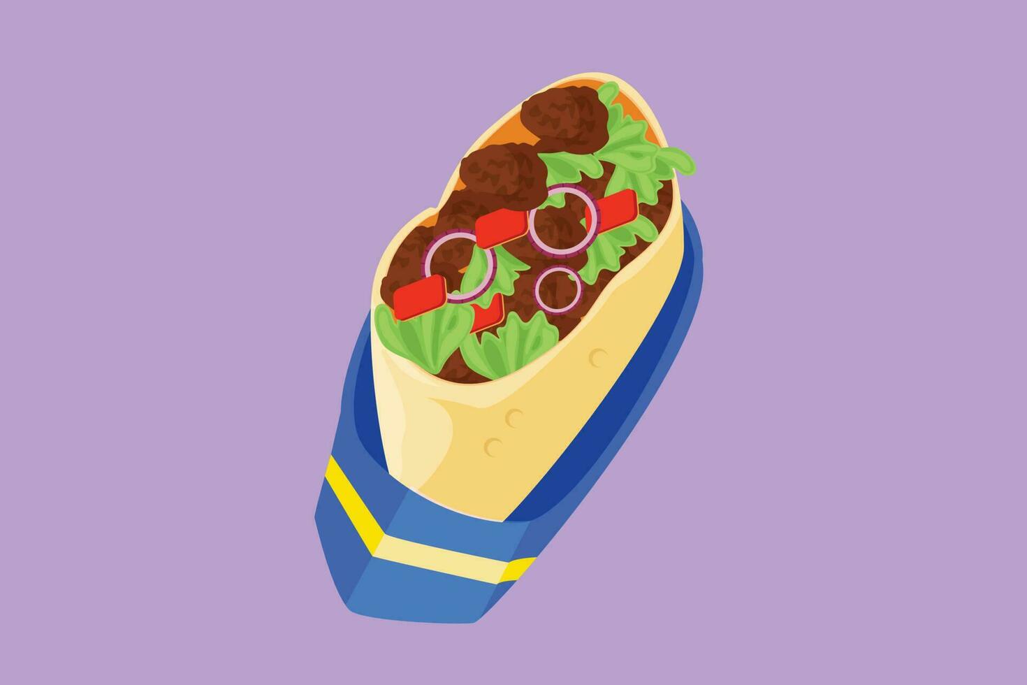 personagem plano desenhando fresco quente picante conectados shawarma fazer compras logotipo. delicioso árabe lista com carne, salada, tomate. Kebab com frango e cebola. para restaurante cardápio. desenho animado Projeto vetor ilustração