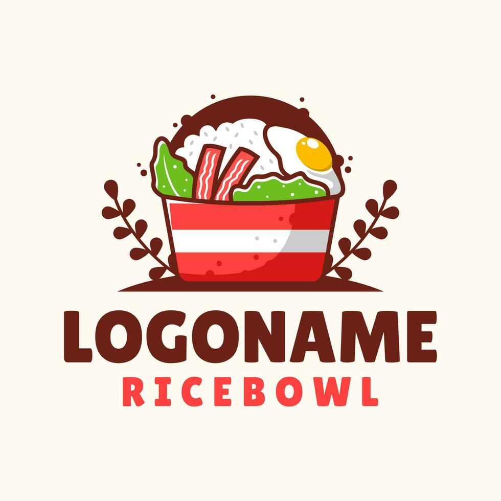 arroz tigela logotipo modelo, adequado para restaurante, cafeteria, e fazer compras vetor
