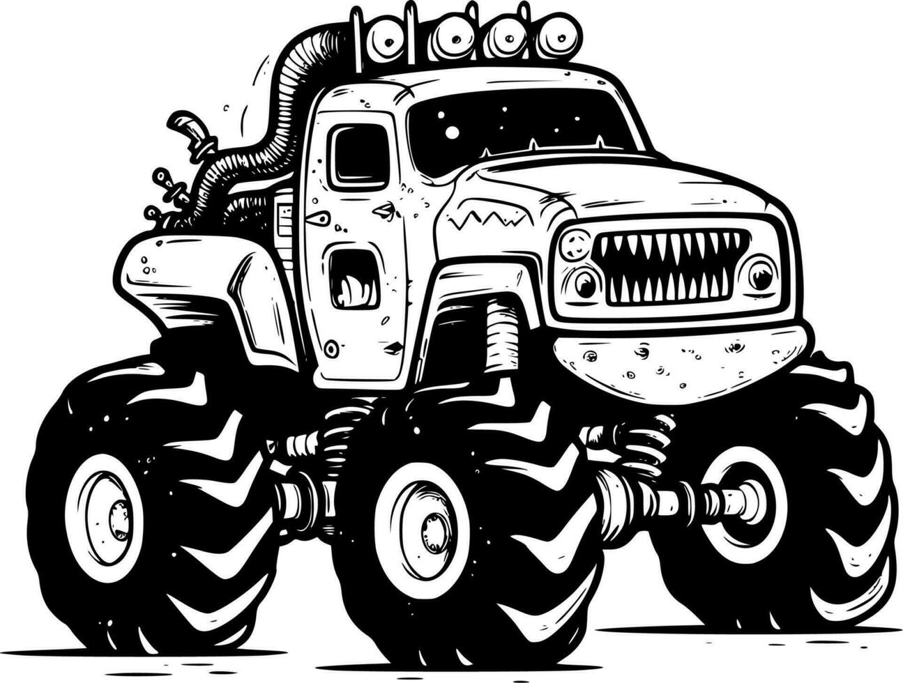 monstro caminhão - Preto e branco isolado ícone - vetor ilustração