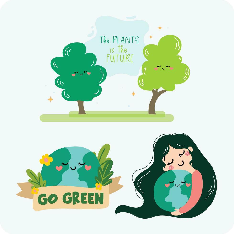 mundo meio Ambiente dia, terra dia, ir verde plano fofa vetor Salve  a planeta
