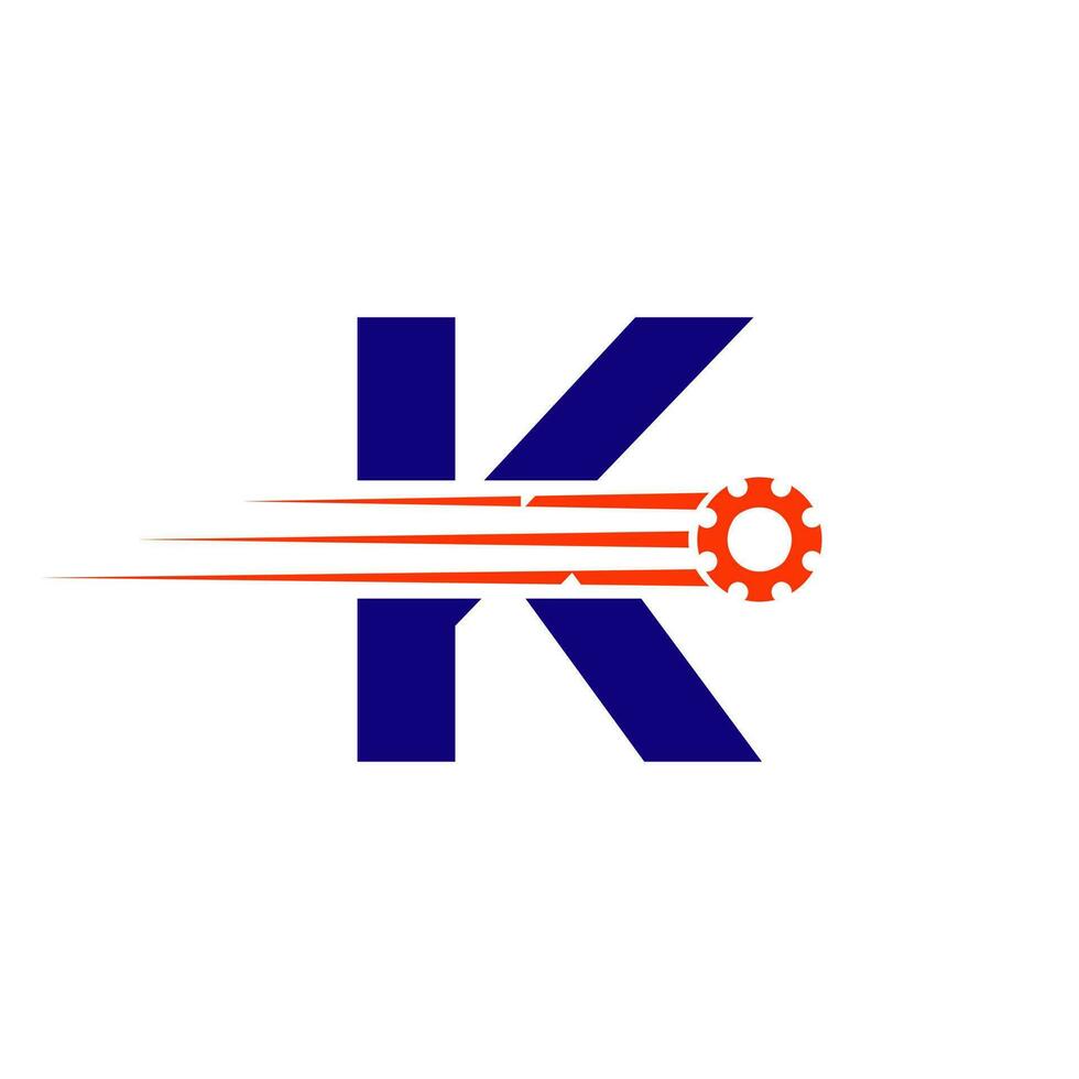 inicial carta k engrenagem roda dentada logotipo. automotivo industrial ícone, engrenagem logotipo, carro reparar símbolo vetor