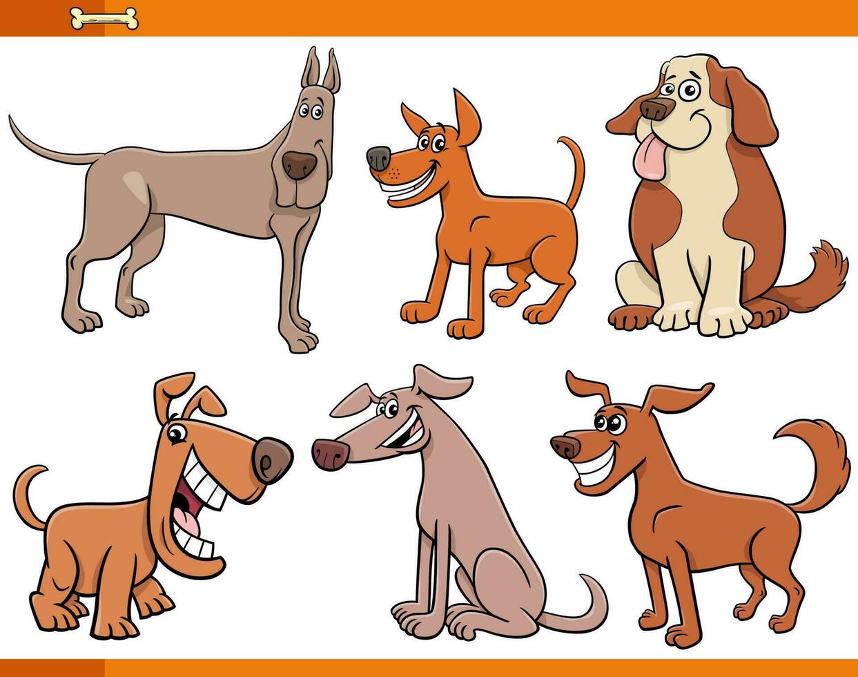 conjunto de personagens de animais em quadrinhos de cães e filhotes de desenho animado vetor