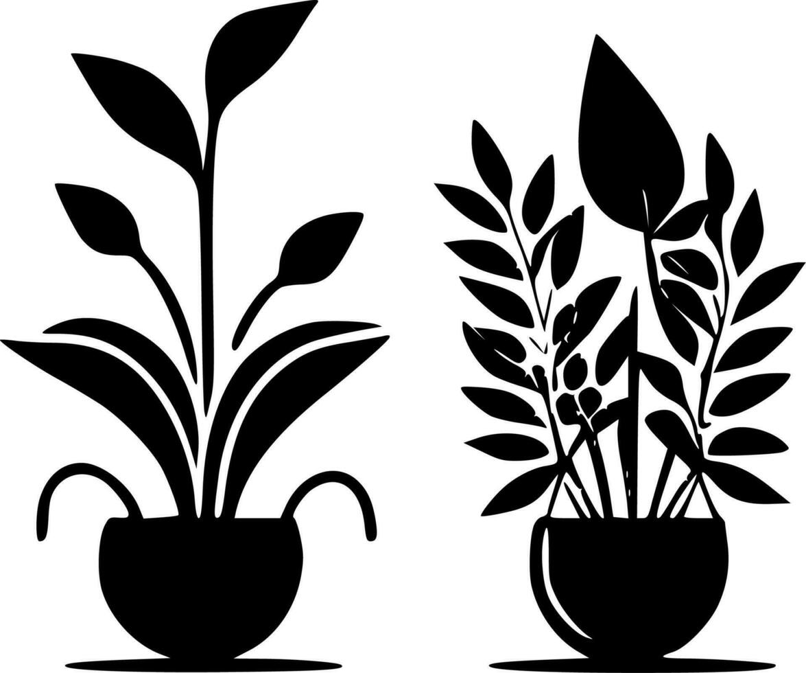 plantas - Preto e branco isolado ícone - vetor ilustração