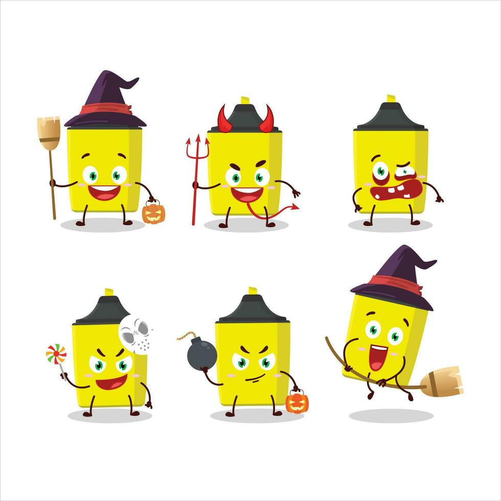 dia das Bruxas expressão emoticons com desenho animado personagem do amarelo marcador vetor