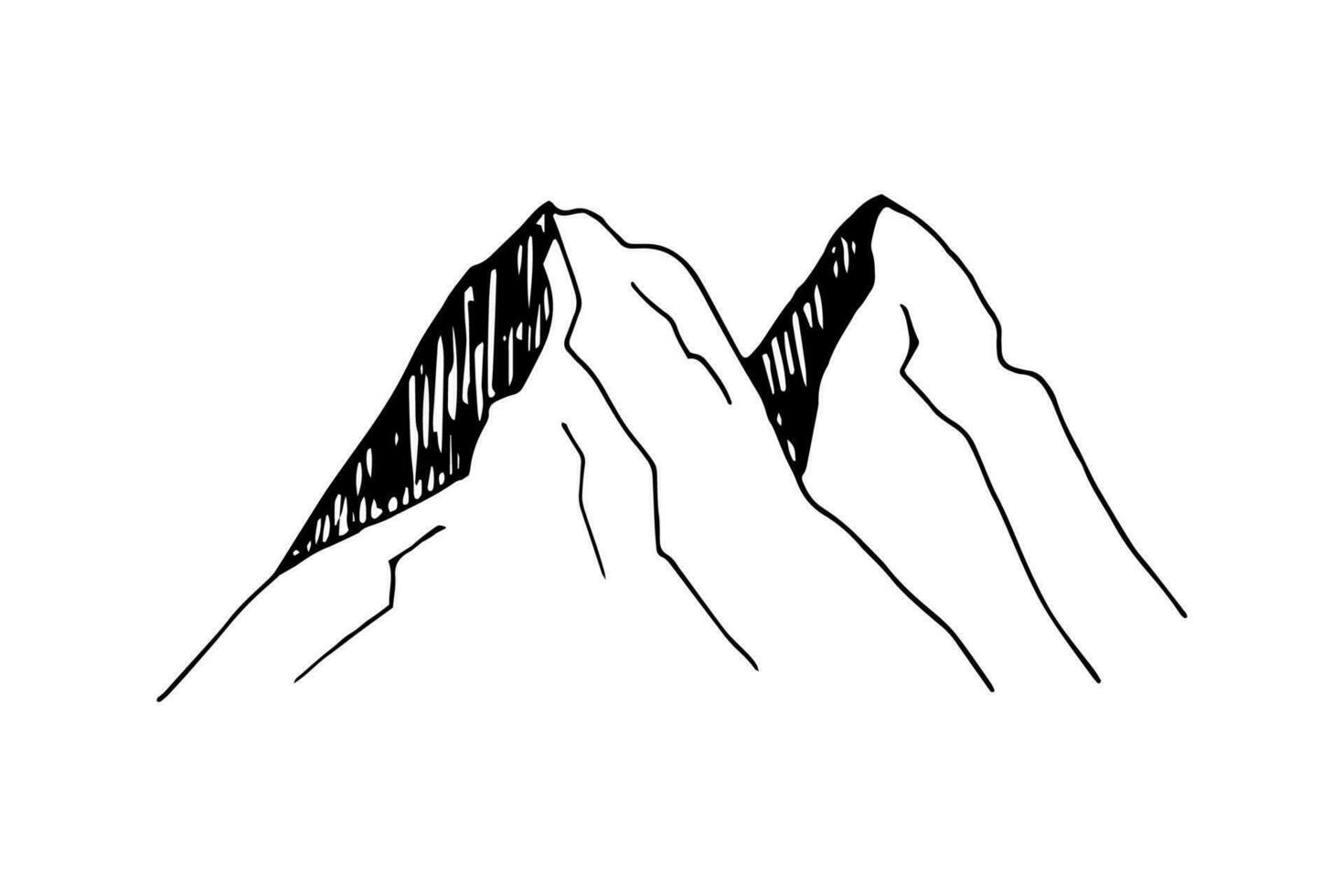 adorável mão desenhado vetor montanha grampo arte. isolado em branco fundo desenhando para impressões, poster, fofa papelaria, viagem Projeto. Alto qualidade panorama