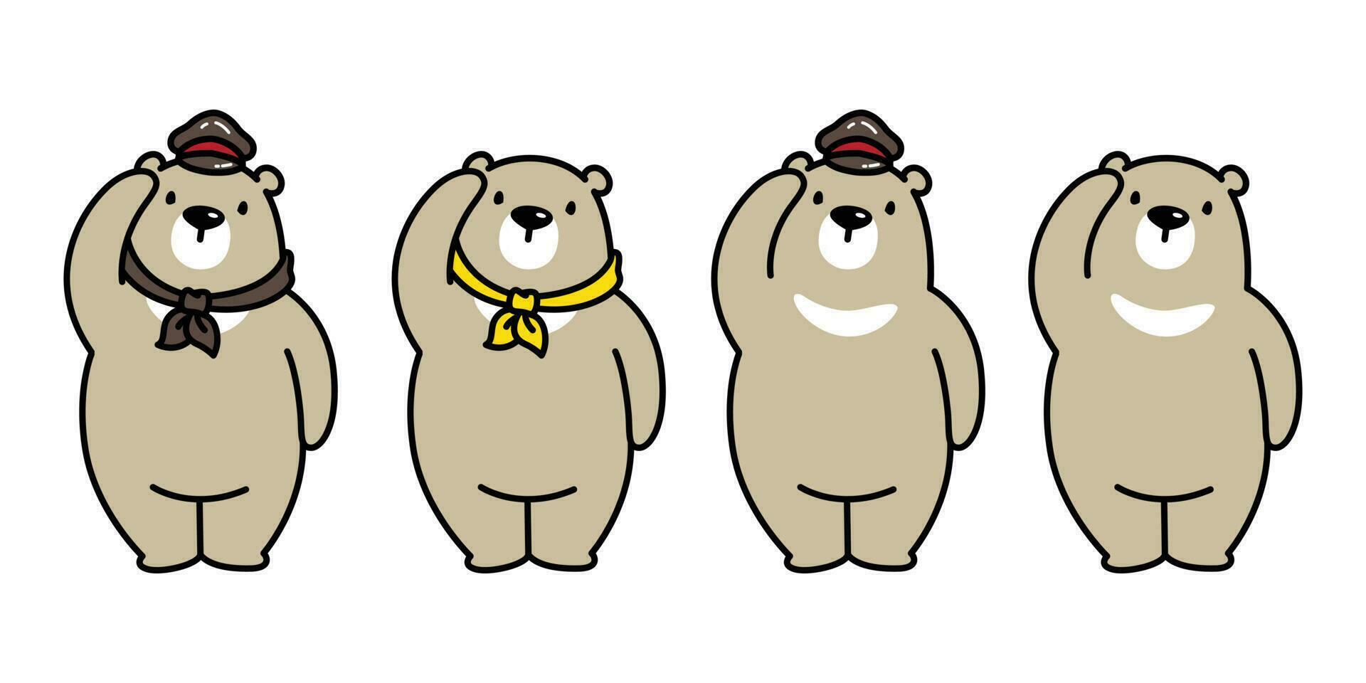 Urso vetor ícone polar Urso logotipo chapéu boné cachecol ilustração desenho animado personagem Preto