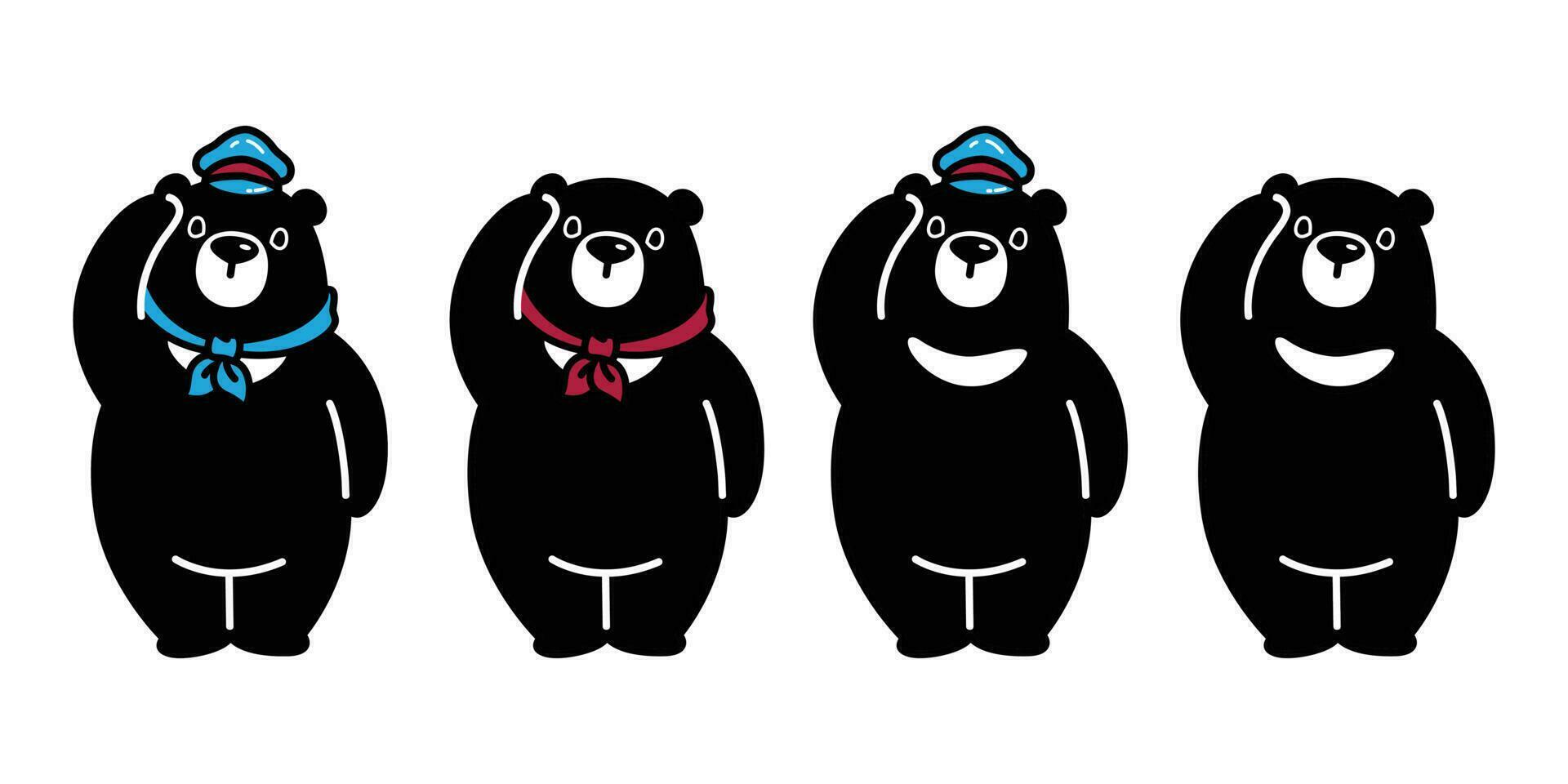 Urso vetor polar Urso ícone logotipo chapéu boné cachecol desenho animado personagem ilustração Preto