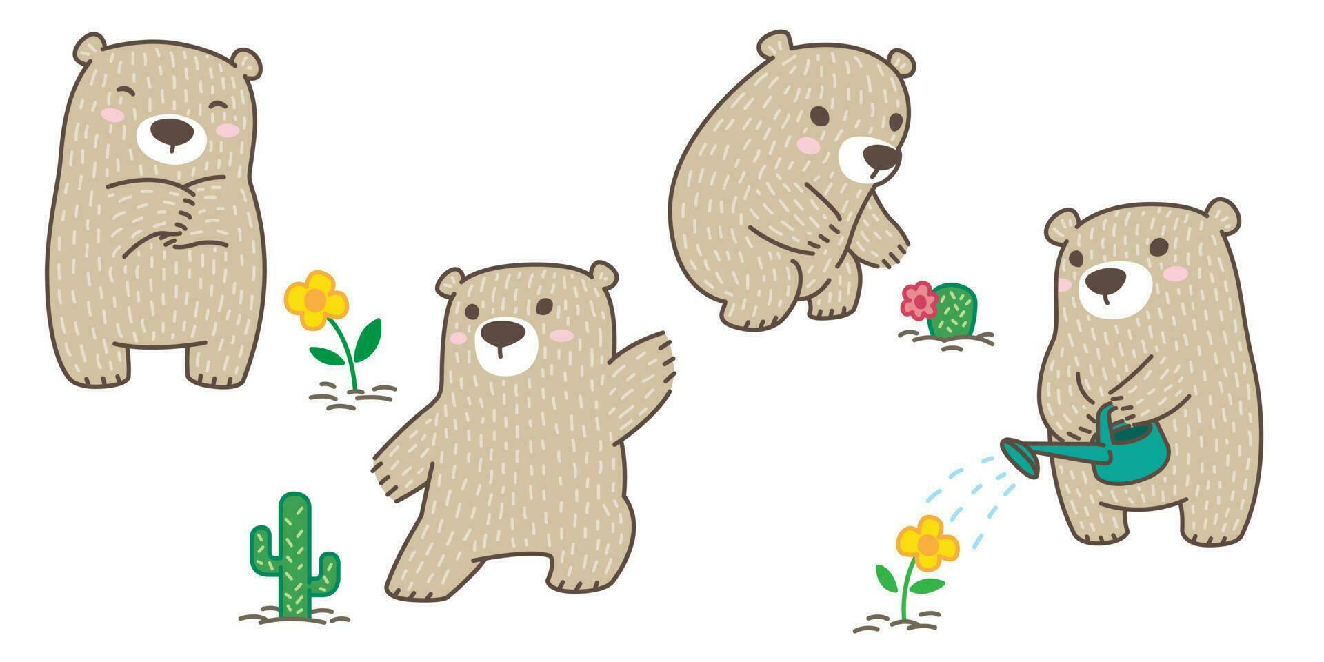 Urso vetor polar Urso ícone logotipo flor cacto Jardim madeira ilustração personagem desenho animado