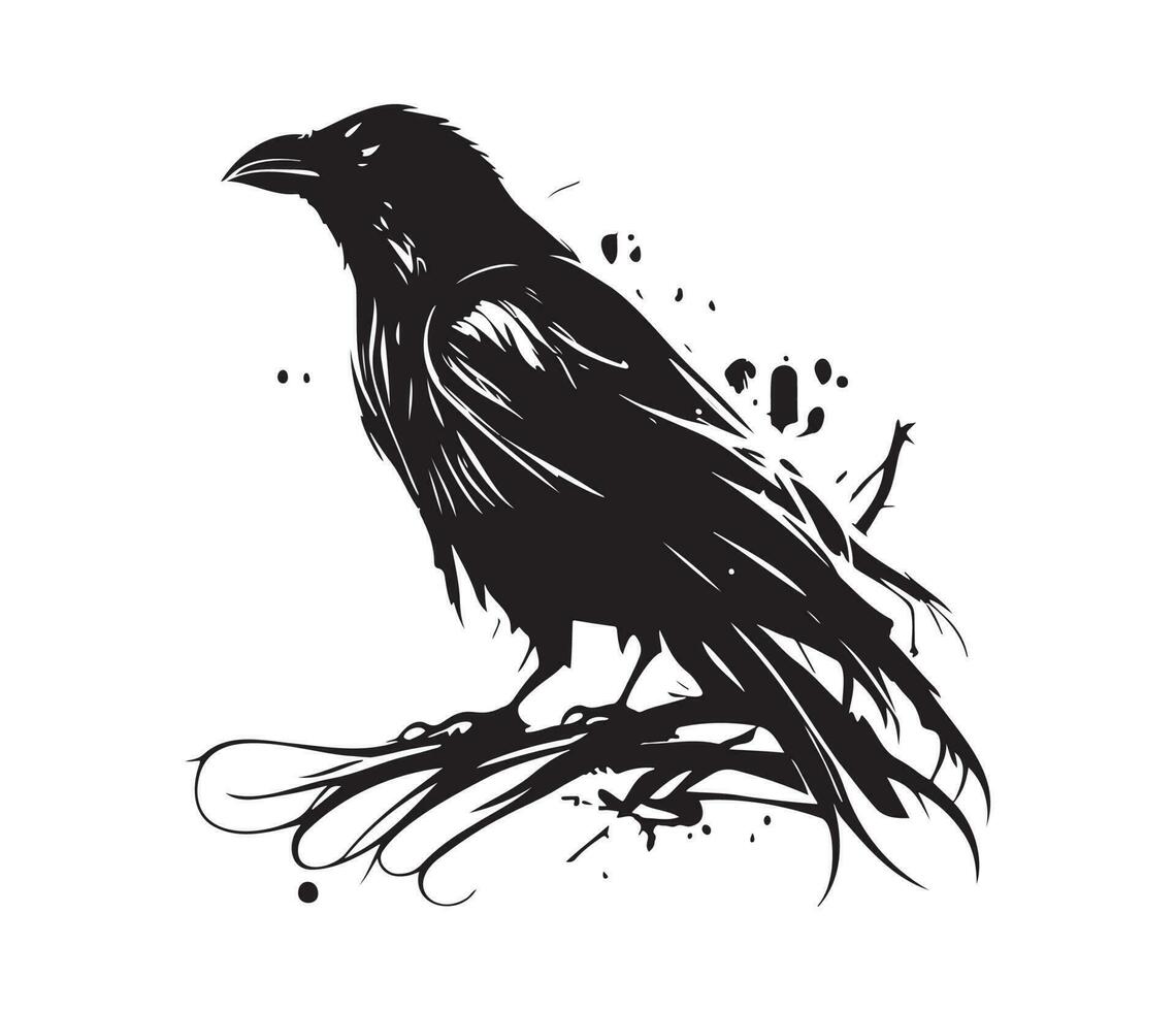 Preto pássaros Raven, corvo, torre ou gralha. vetor ilustração dentro retro estilo