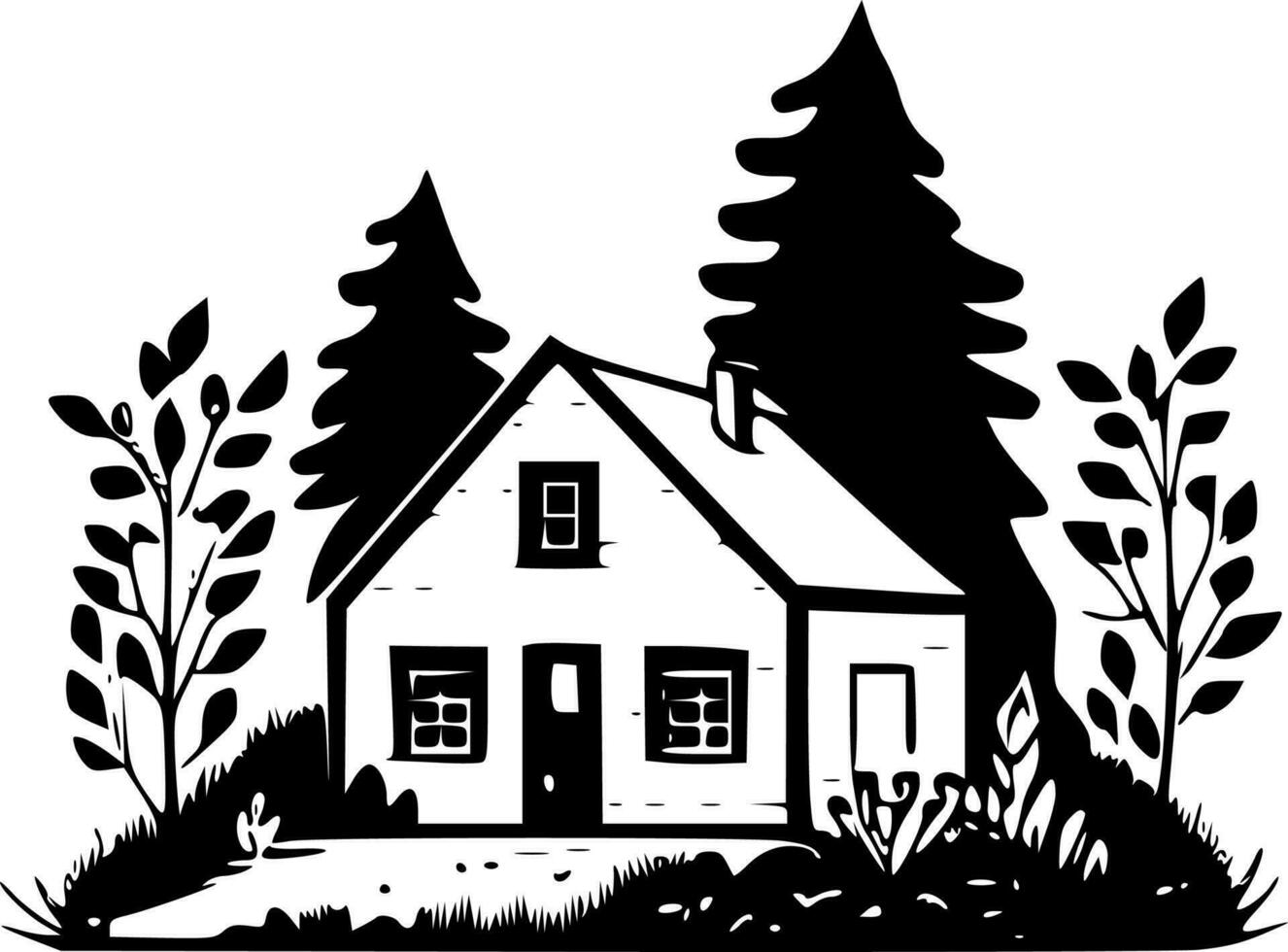 casa de campo, Preto e branco vetor ilustração