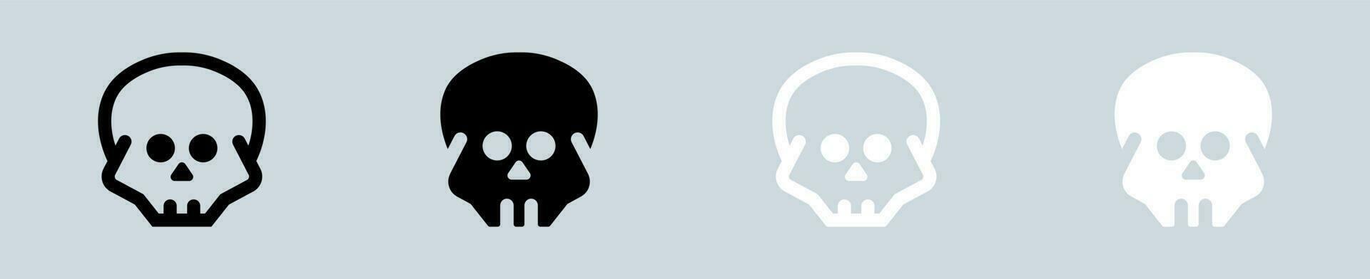 ícone do crânio definido em preto e branco. esqueleto sinais ilustração vetorial. vetor