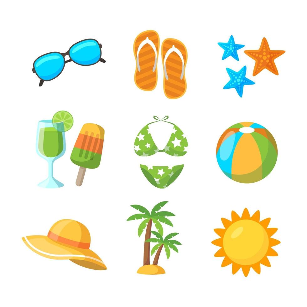 coleção de ícones de praia em design plano vetor