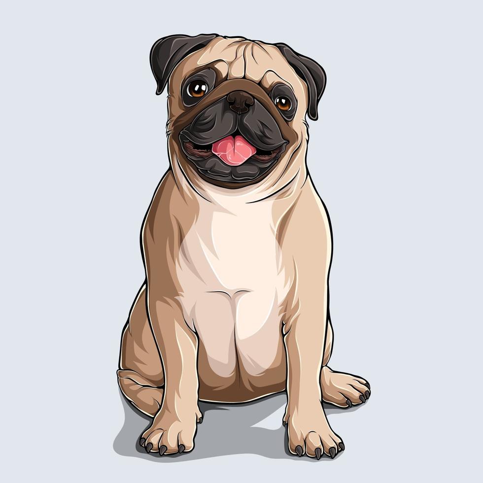 cão pug bege fofo sentado vetor