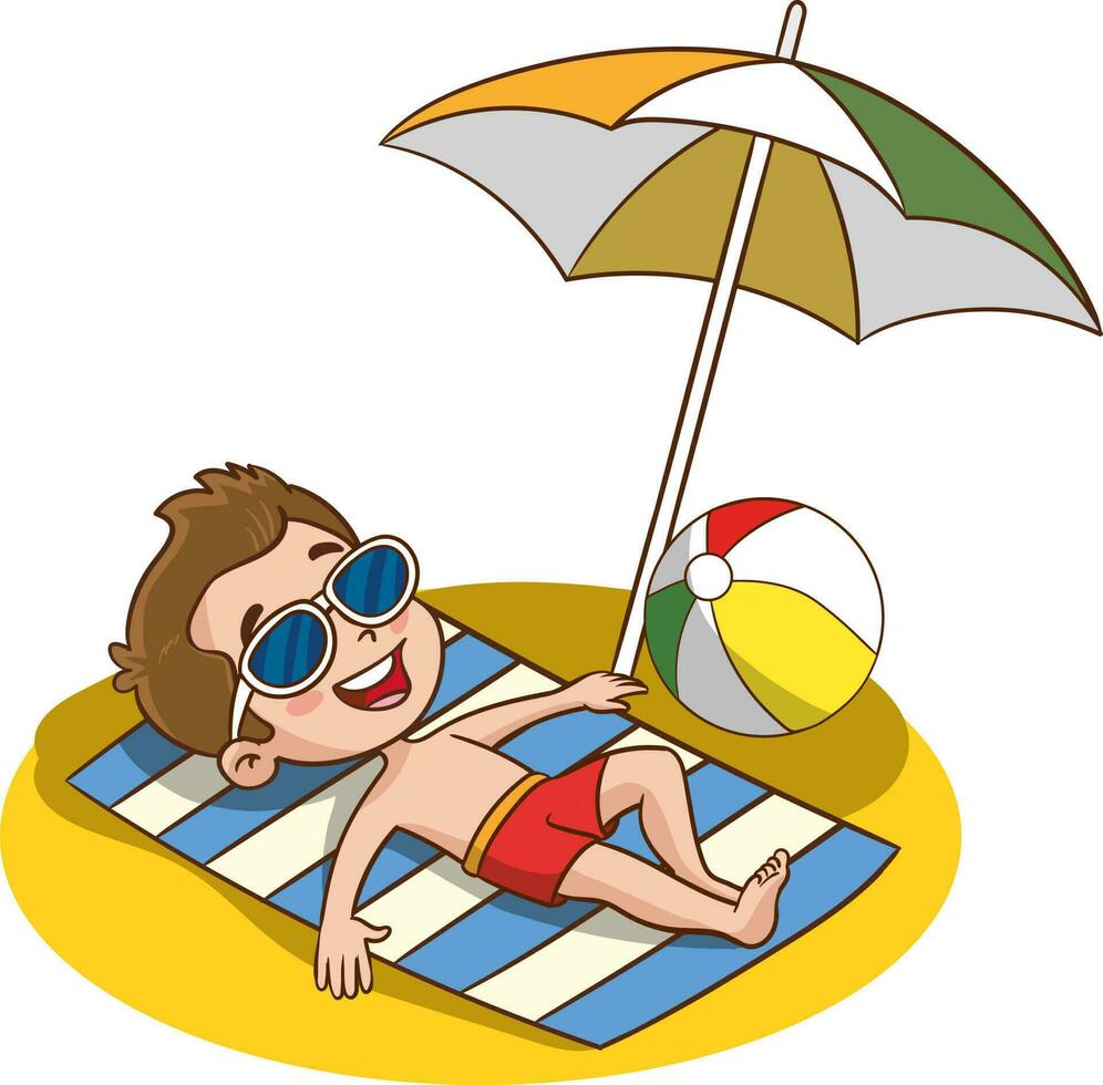 vetor ilustração do fofa crianças banhos de sol em a de praia
