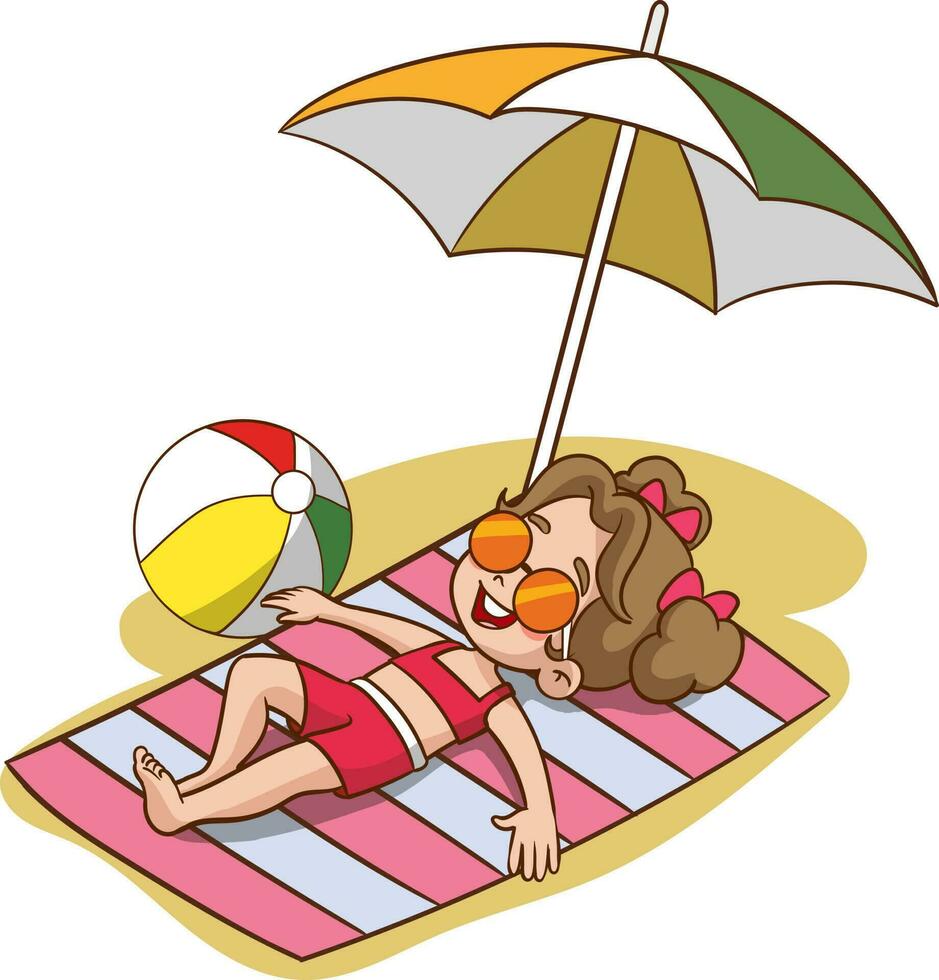 vetor ilustração do fofa crianças banhos de sol em a de praia