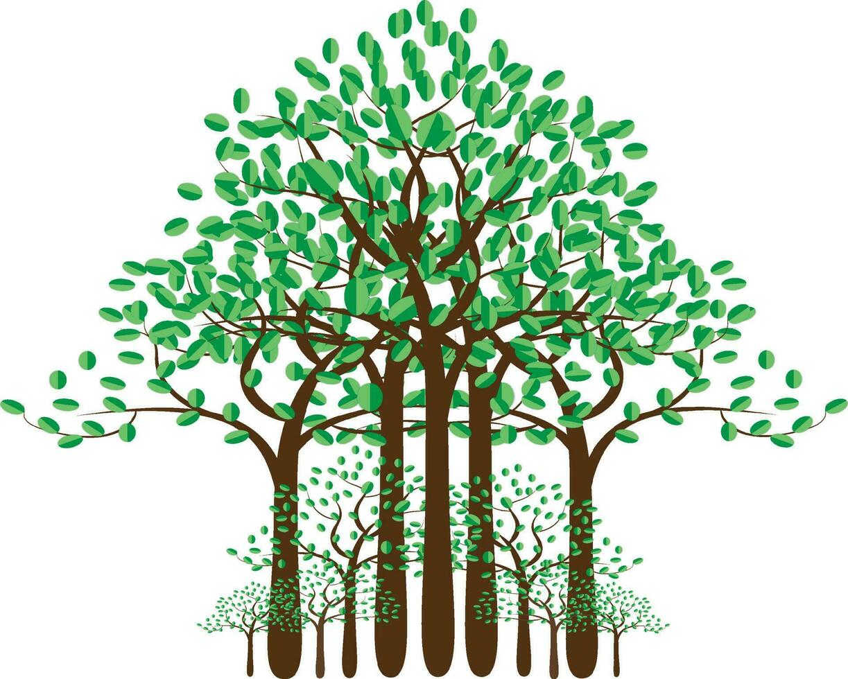 a grande árvore com verde folhas Veja lindo e refrescante. árvore e raízes logotipo conceito. pode estar usava para seu trabalhar. vetor