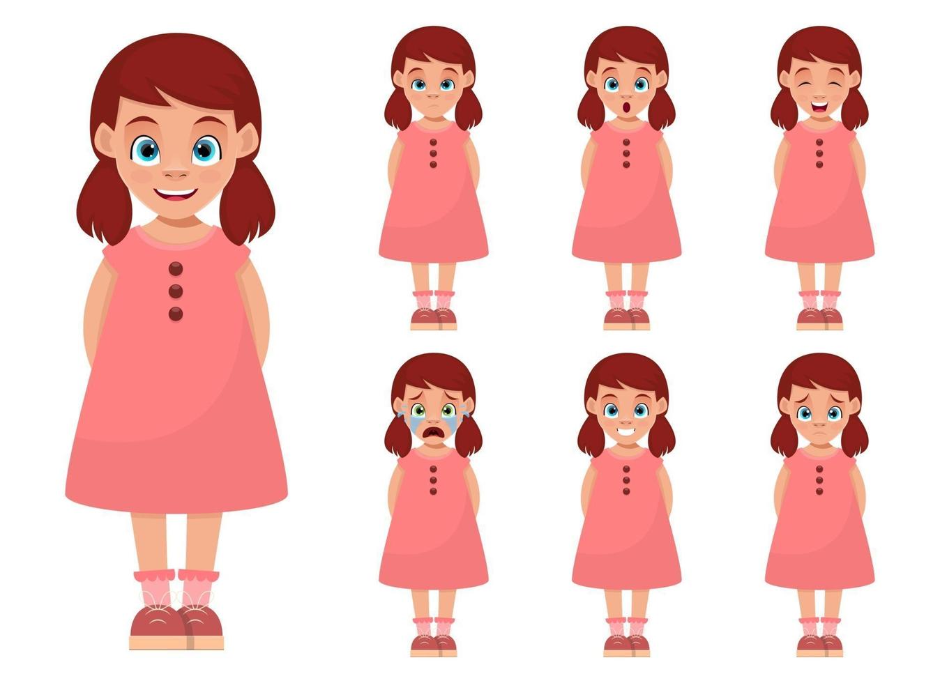ilustração de desenho vetorial expressões de rosto de menina isolada no fundo branco vetor