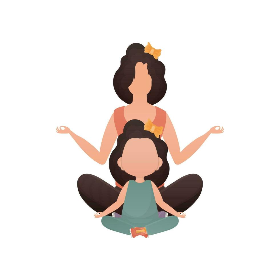 mãe e filha ioga. desenho animado estilo. isolado em branco fundo. vetor. vetor
