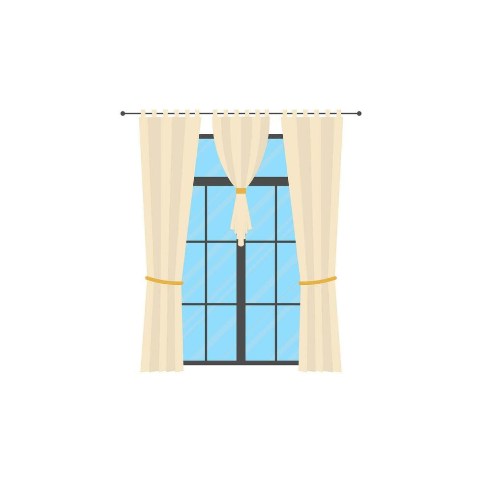ampla janela com cortina. isolado. plano estilo. vetor