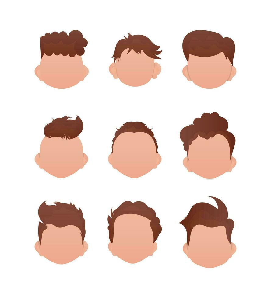 grande conjunto do rostos do pequeno Rapazes com diferente penteados. isolado. vetor
