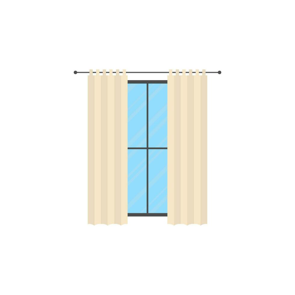 panorâmico janela com cortina. isolado. plano estilo. vetor