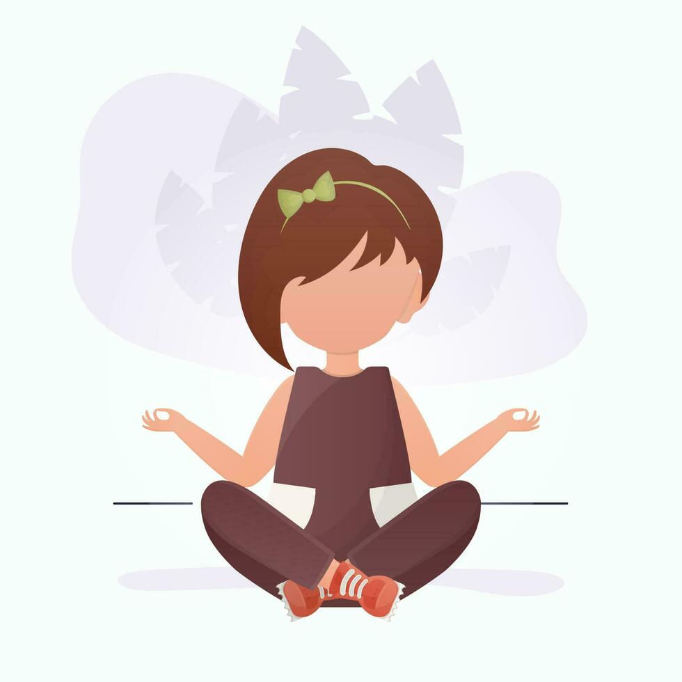 pequeno menina é meditando. fofa ioga, atenção e relaxamento. vetor ilustração.