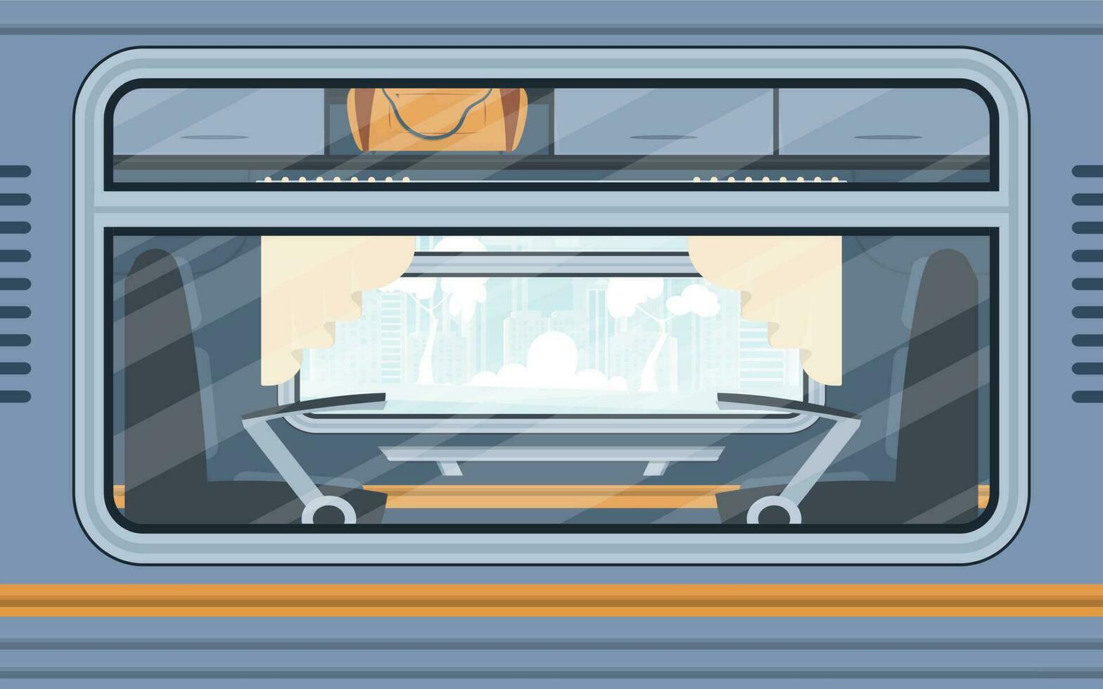 janelas do a esvaziar viajante trem. eletricidade fora. desenho animado estilo. plano estilo. vetor