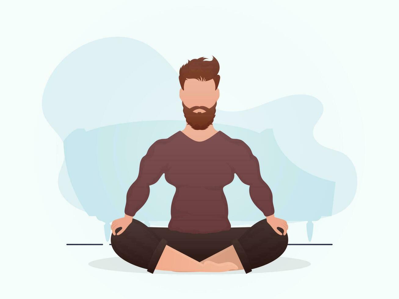 uma homem senta e medita. meditação. desenho animado estilo. vetor