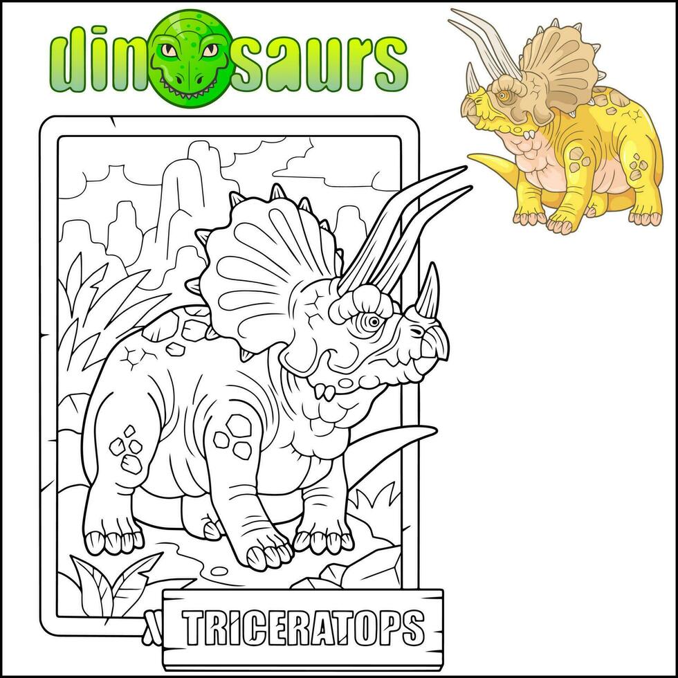 pré-histórico dinossauro triceratops, coloração página vetor