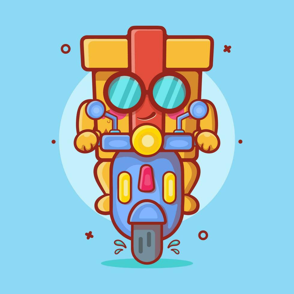 legal cartão caixa personagem mascote equitação lambreta motocicleta isolado desenho animado dentro plano estilo Projeto vetor
