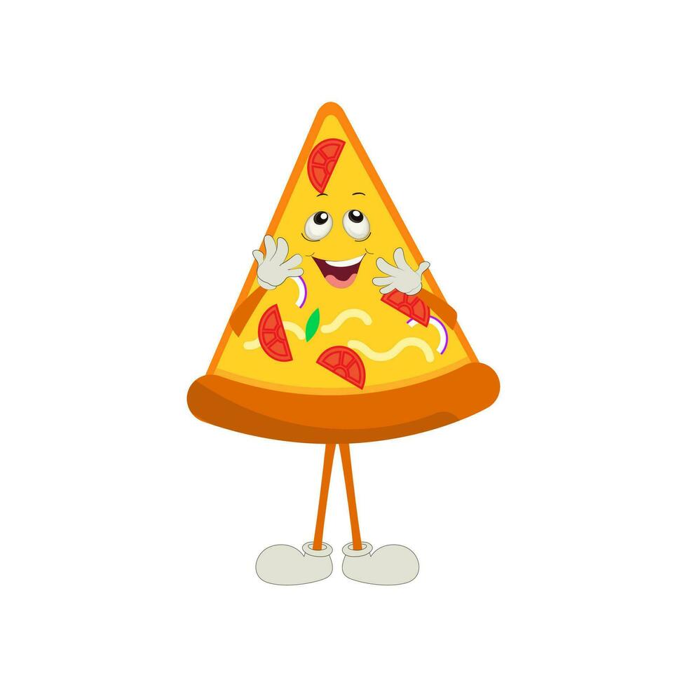 pizza desenho animado personagem, moderno vetor modelo conjunto do mascote ilustrações. Comida objeto ícone conceito isolado Prêmio vetor.