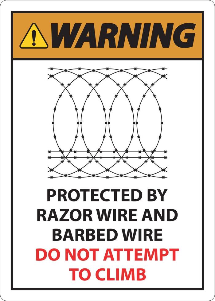 Atenção protegido de navalha fio e farpado arame, Faz não escalar placa vetor