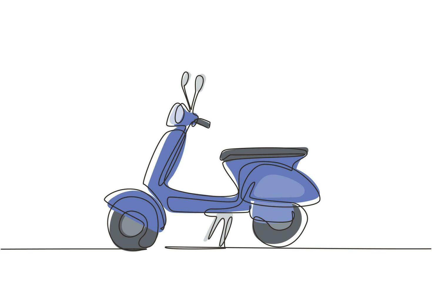 ícone de transporte de scooter de desenho de linha contínua. motocicleta scooters moderna para cidadão urbano. scooter retrô vintage elegante bonito para entrega. ilustração gráfica de vetor de desenho de linha única