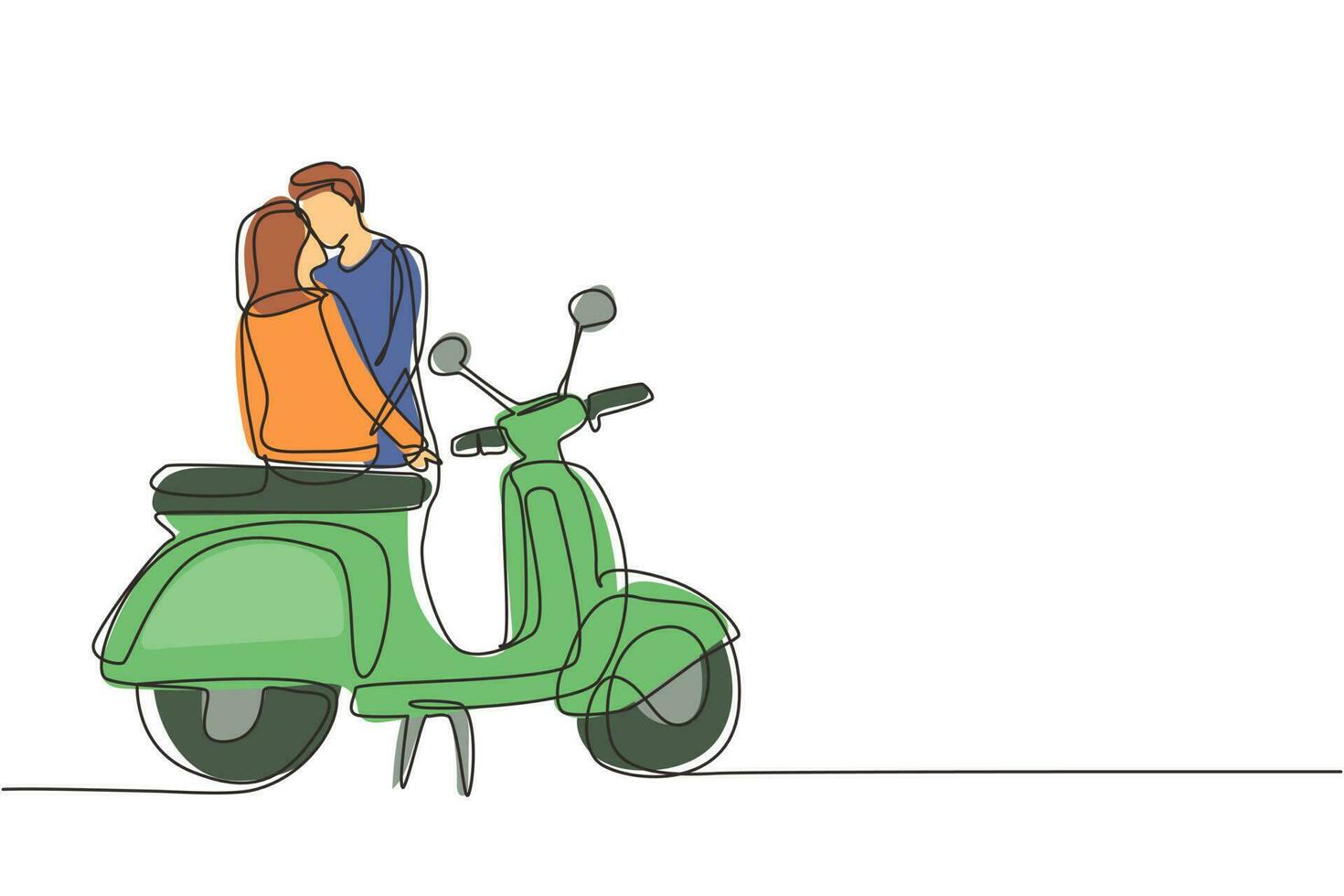 único desenho de linha contínua casal no encontro ao ar livre, namorada e namorado com motocicleta, relacionamento amoroso. viagem romântica, viagem. uma linha desenhar ilustração em vetor design gráfico