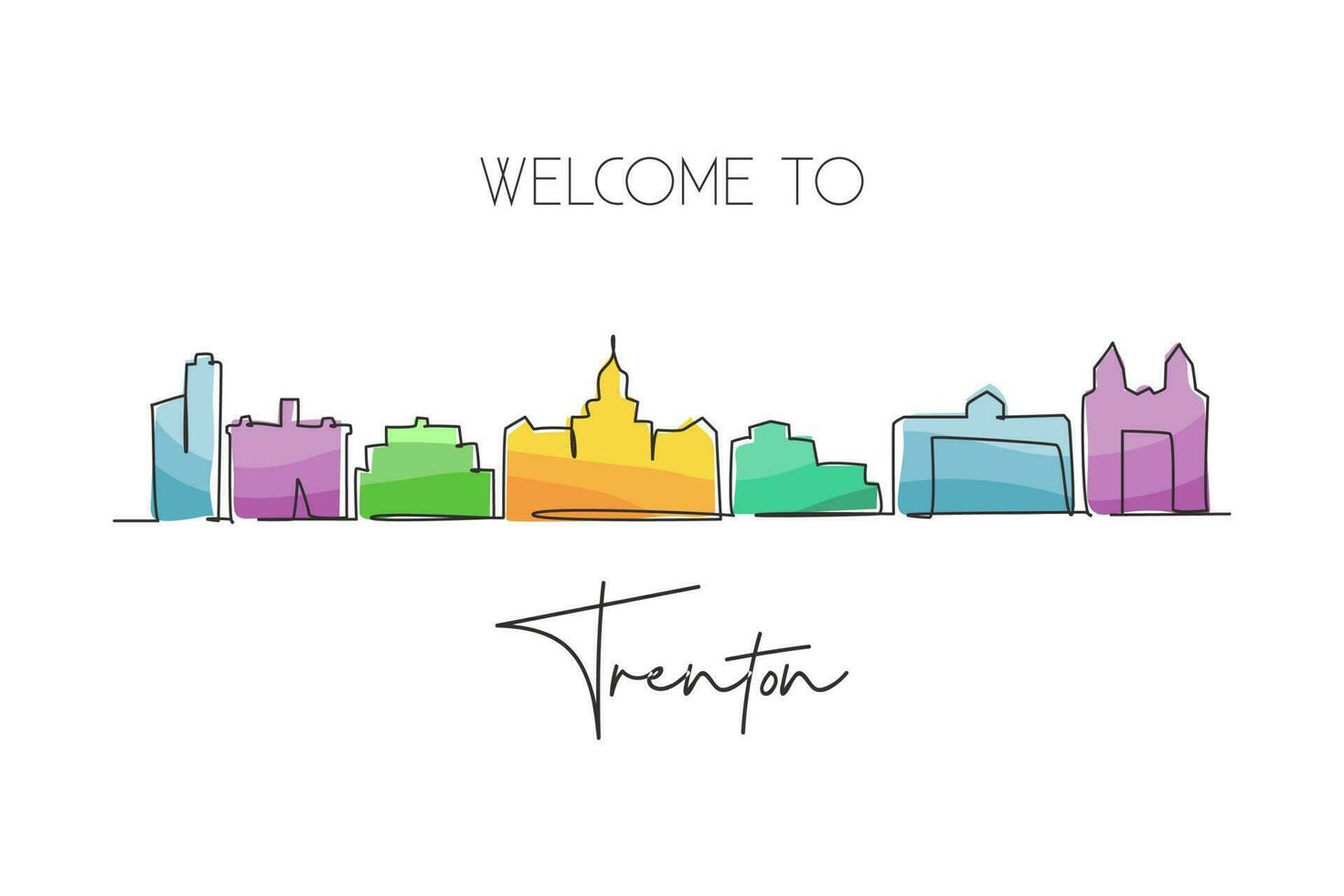 desenho de uma linha única linha do horizonte da cidade de Trenton, nova jersey. paisagem mundial histórica da cidade. melhor cartão postal de destino de férias. ilustração em vetor desenho editável traço moderno linha contínua desenhar