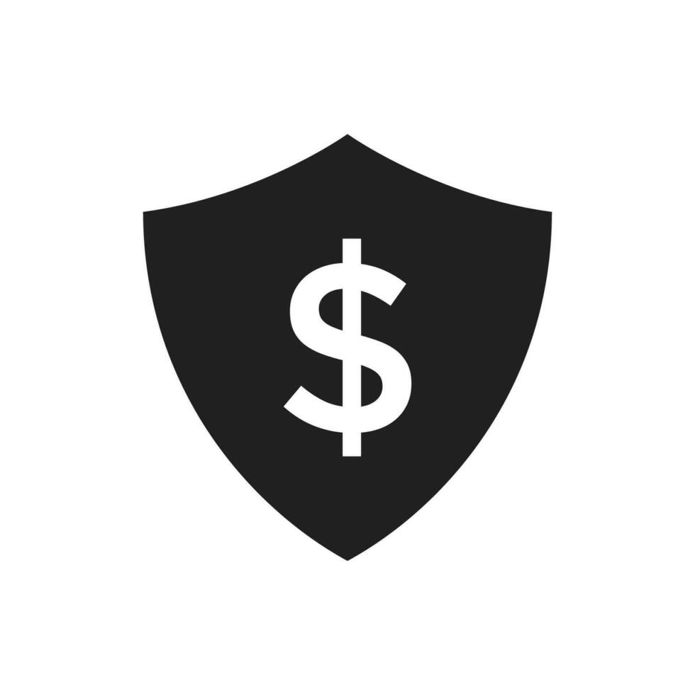escudo com dólar placa ícone. dinheiro segurança símbolo. plano vetor ilustração