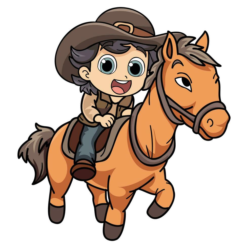 feliz agricultor mulher equitação uma cavalo personagem ilustração dentro rabisco estilo vetor