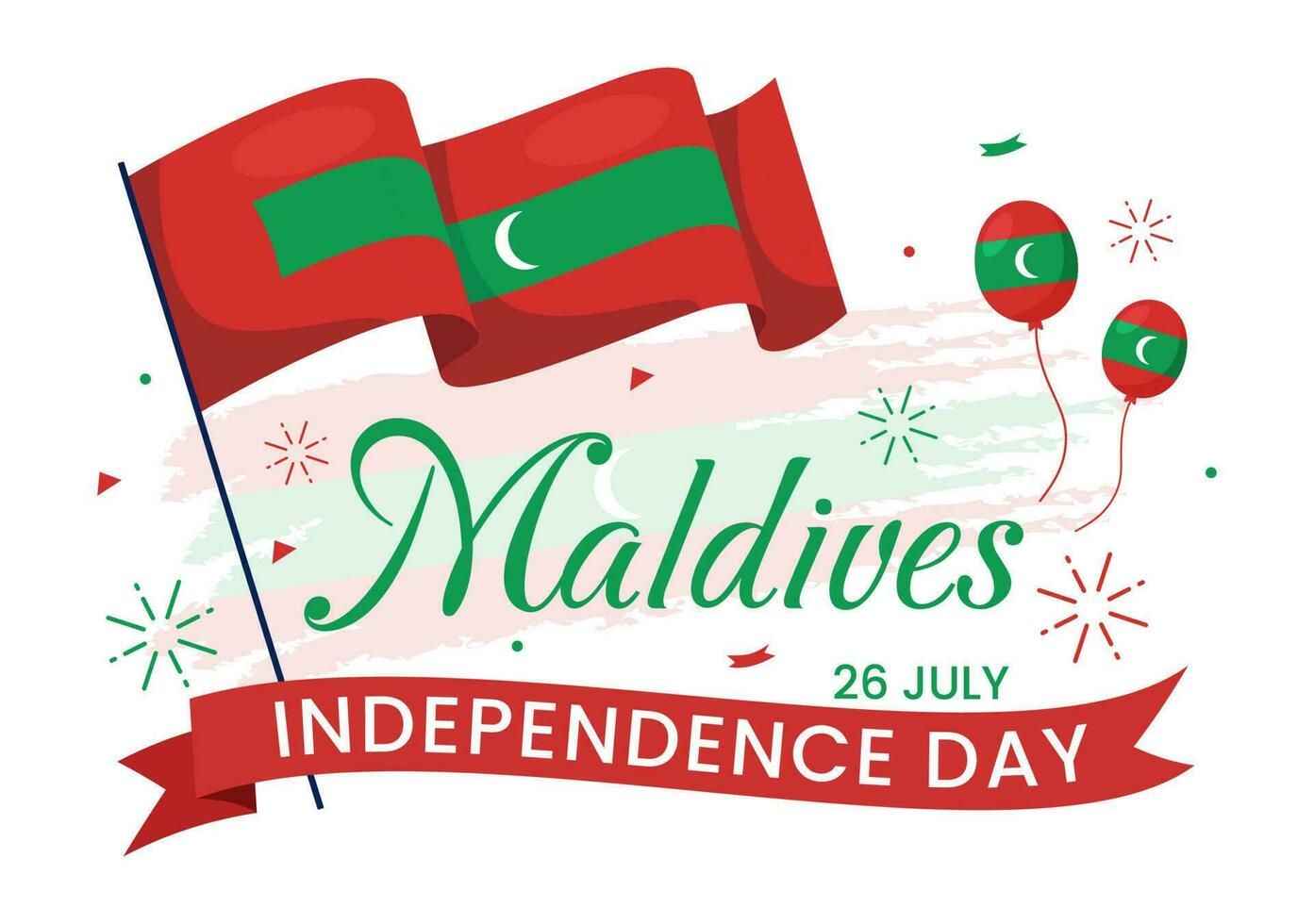 feliz Maldivas independência dia vetor ilustração em 26 Julho com maldivo ondulado bandeira dentro plano desenho animado mão desenhado aterrissagem página fundo modelos