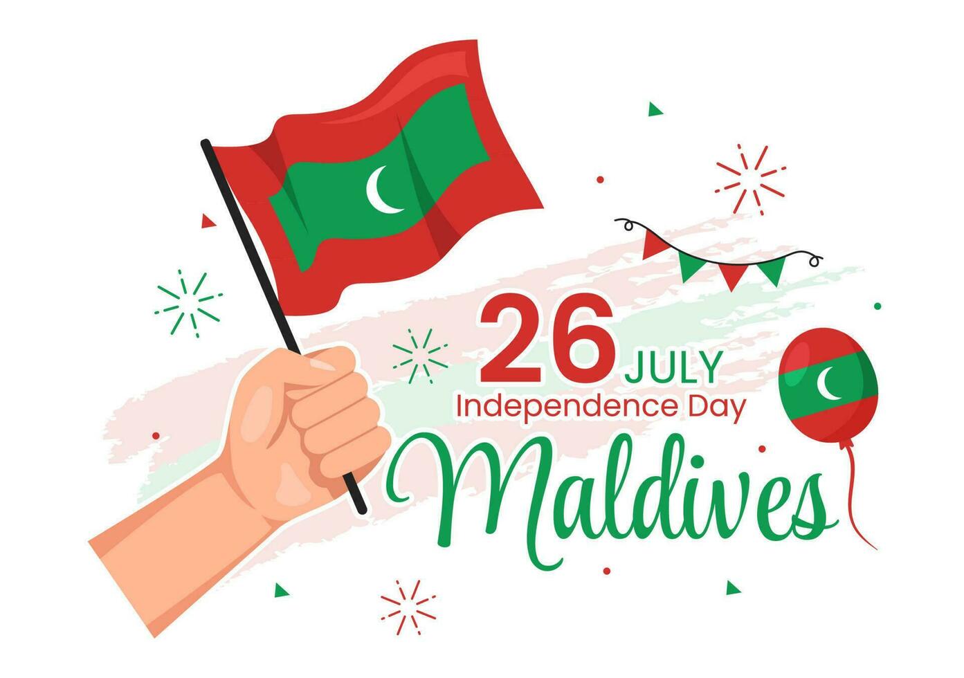 feliz Maldivas independência dia vetor ilustração em 26 Julho com maldivo ondulado bandeira dentro plano desenho animado mão desenhado aterrissagem página fundo modelos