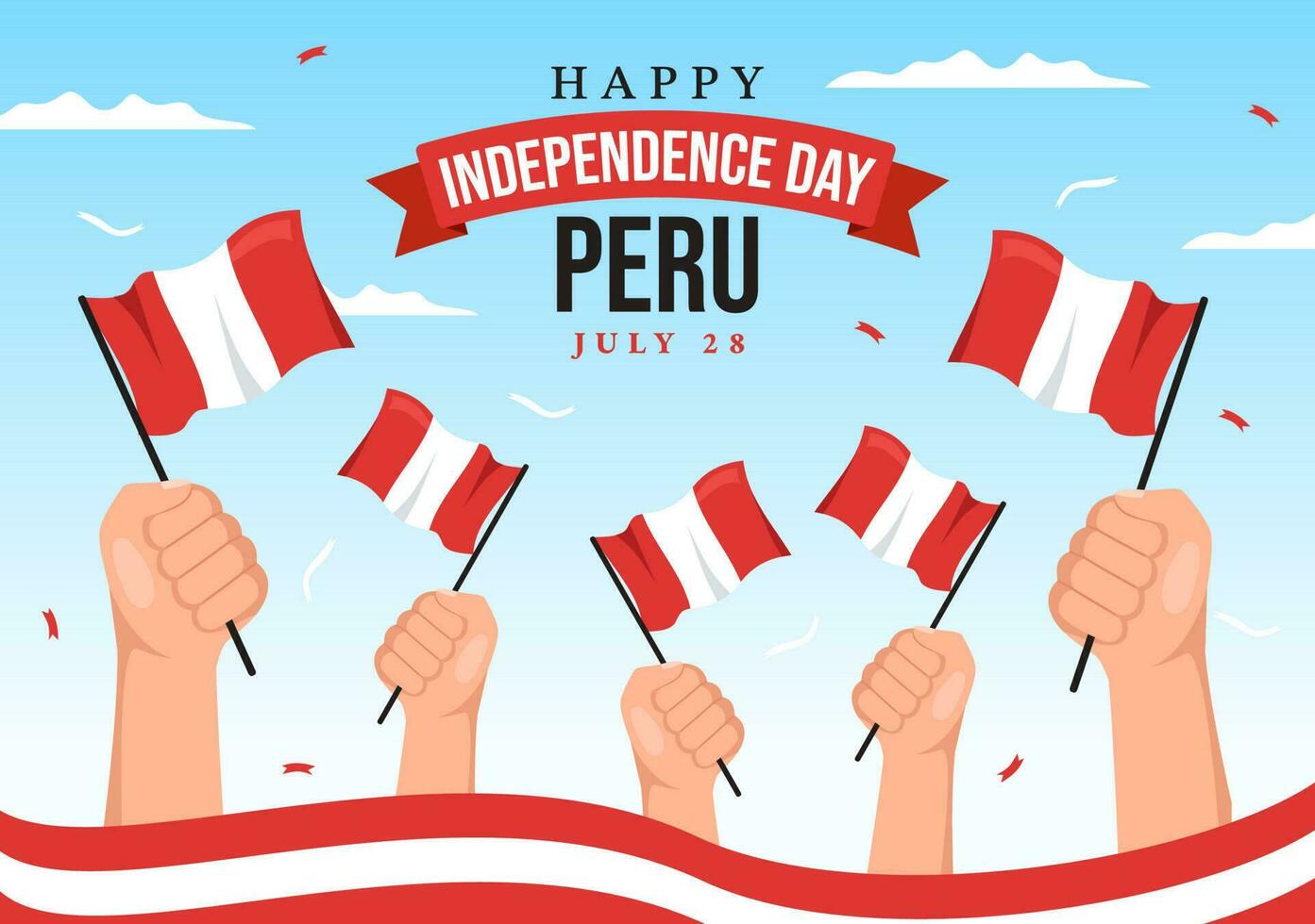 Peru independência dia vetor ilustração em Julho 28 com acenando bandeira dentro nacional feriado plano desenho animado mão desenhado aterrissagem página fundo modelos